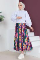 Tesettür giyim FUŞYA DESENLİ ETEK T 1554