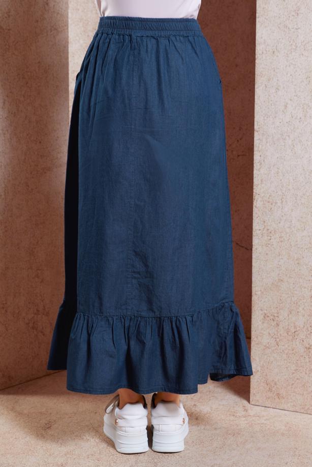 Vêtements hijab BLEU MARINE JUPE EN JEAN DÉTAILLÉE À VOLANTS T 3332 - TRENDTESETTÜR