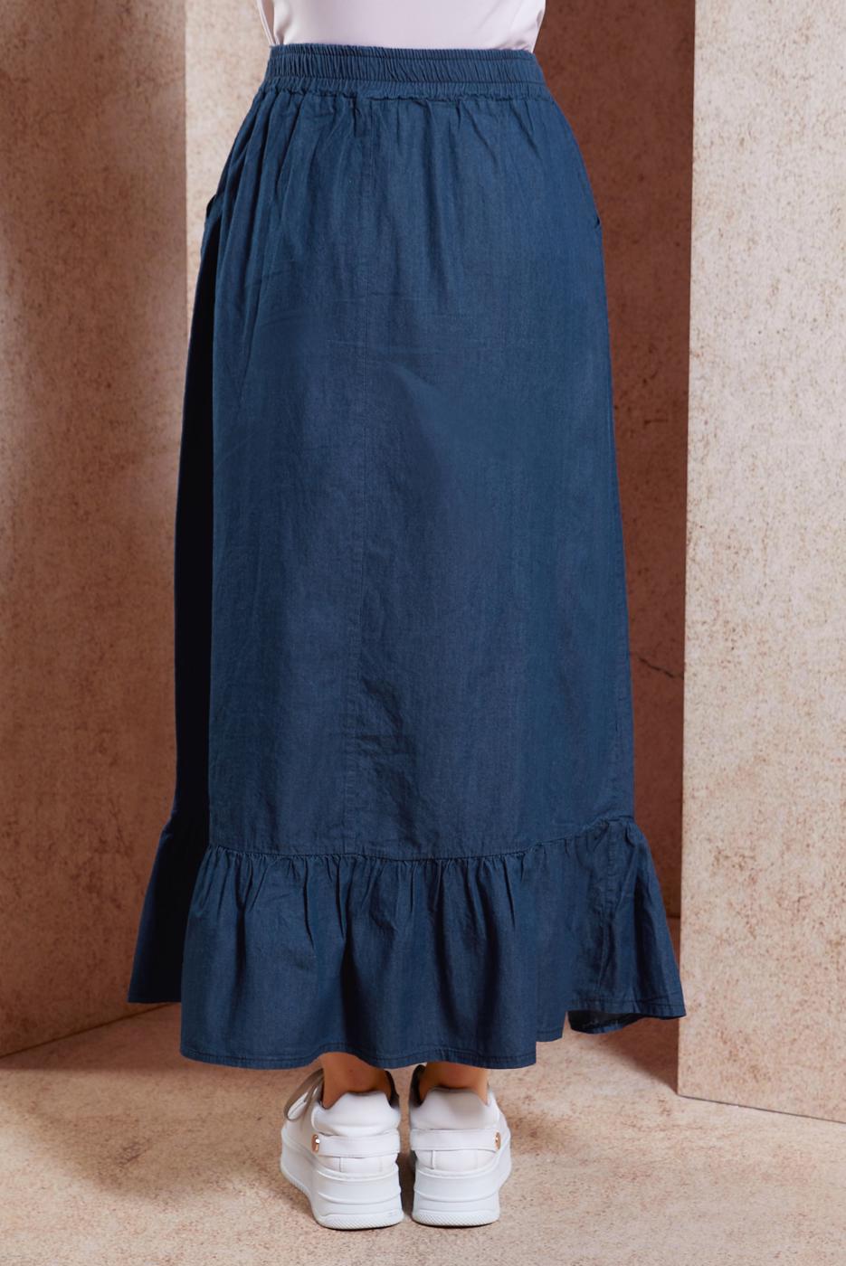 Vêtements hijab BLEU MARINE JUPE EN JEAN DÉTAILLÉE À VOLANTS T 3332