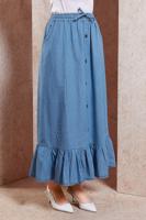 Vêtements hijab BLEU JUPE EN JEAN DÉTAILLÉE À VOLANTS T 3332
