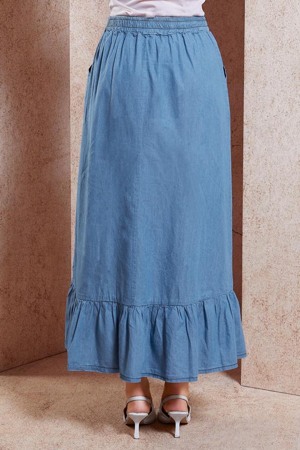 Vêtements hijab BLEU JUPE EN JEAN DÉTAILLÉE À VOLANTS T 3332 - TRENDTESETTÜR