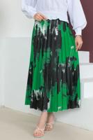 Tesettür giyim YEŞİL DESENLİ PİLİSELİ ETEK T 3554