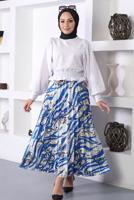Tesettür giyim MAVİ PİLİSELİ DESENLİ ETEK T 5245