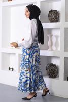 Tesettür giyim MAVİ PİLİSELİ DESENLİ ETEK T 5245