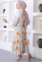 Tesettür giyim MAVİ DESENLİ ETEK T 6354