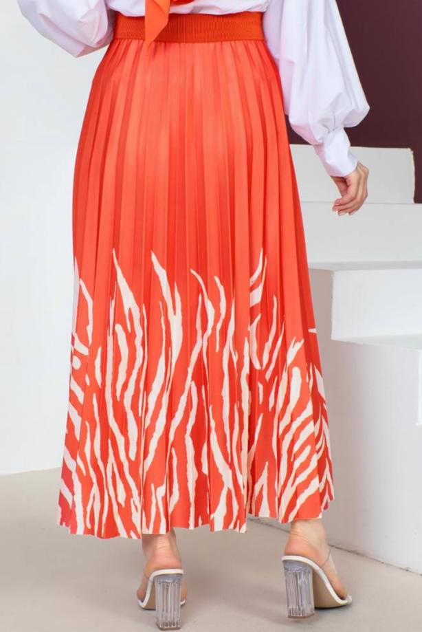 Tesettür giyim NARÇİÇEĞİ  DESENLİ PİLİSELİ ETEK T 6554 - TRENDTESETTÜR