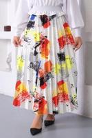 Tesettür giyim SARI DESENLİ PİLİSELİ ETEK T 7354