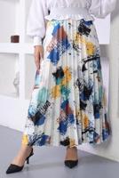 Tesettür giyim LACİVERT DESENLİ PİLİSELİ ETEK T 7354