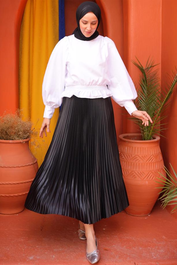 Tesettür giyim SİYAH PİLİSELİ ETEK T 9831 - TRENDTESETTÜR