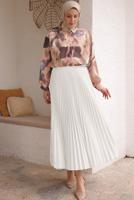 Tesettür giyim KREM PİLİSELİ ETEK T 9831