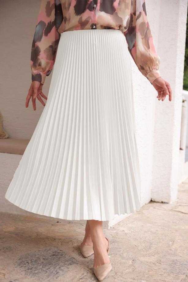 Tesettür giyim KREM PİLİSELİ ETEK T 9831 - TRENDTESETTÜR