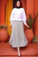 Tesettür giyim GRİ PİLİSELİ ETEK T 9831