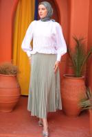 Tesettür giyim YEŞİL PİLİSELİ ETEK T 9831