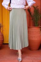 Tesettür giyim YEŞİL PİLİSELİ ETEK T 9831