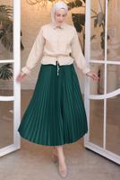 Tesettür giyim YEŞİL PİLİSELİ ETEK T 9831