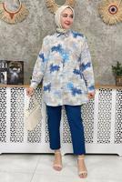 Tesettür giyim MAVİ PAMUKLU TESETTÜR TUNİK T 4741