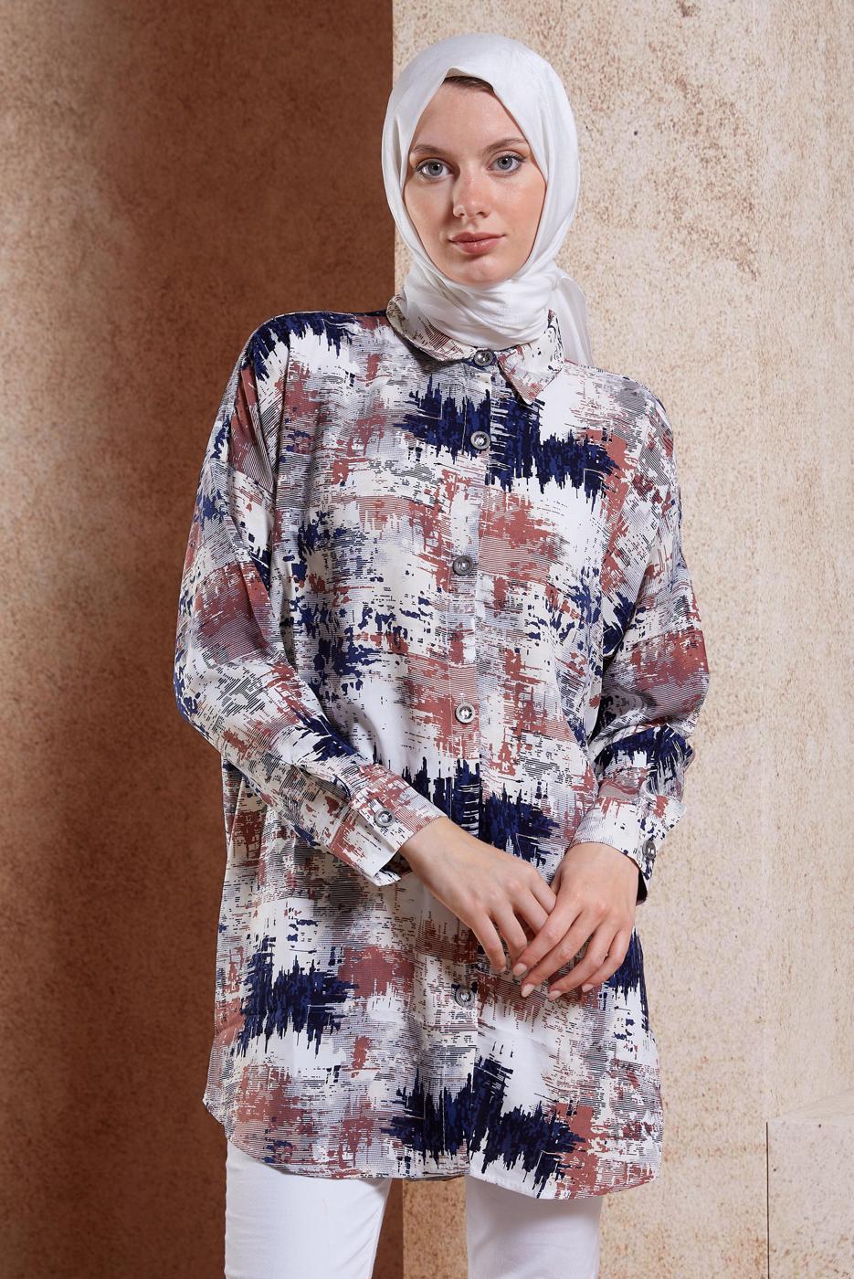 Tesettür giyim KAHVE PAMUKLU TESETTÜR TUNİK T 4741