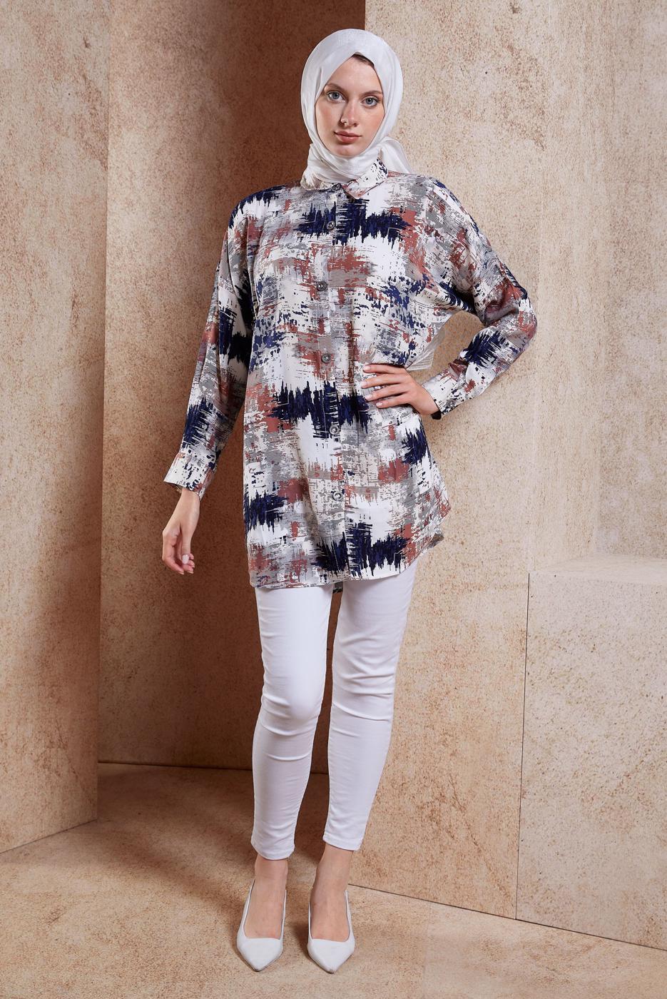 Tesettür giyim KAHVE PAMUKLU TESETTÜR TUNİK T 4741