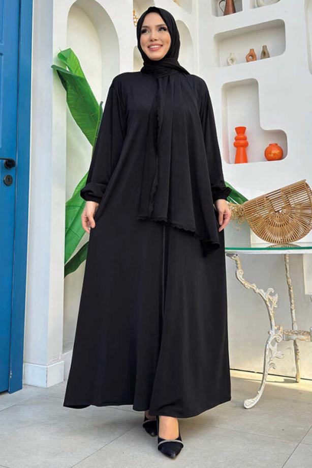 Tesettür giyim SİYAH FERMUARLI NAMAZ ELBİSESİ T 0106 - TRENDTESETTÜR