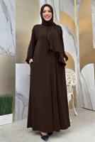 Tesettür giyim KAHVE FERMUARLI NAMAZ ELBİSESİ T 0106