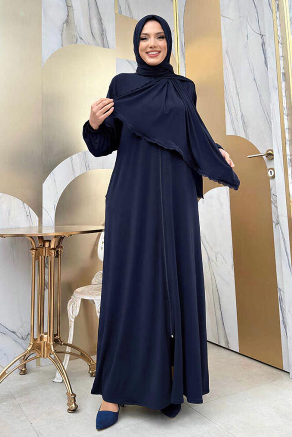 Tesettür giyim LACİVERT FERMUARLI NAMAZ ELBİSESİ T 0106