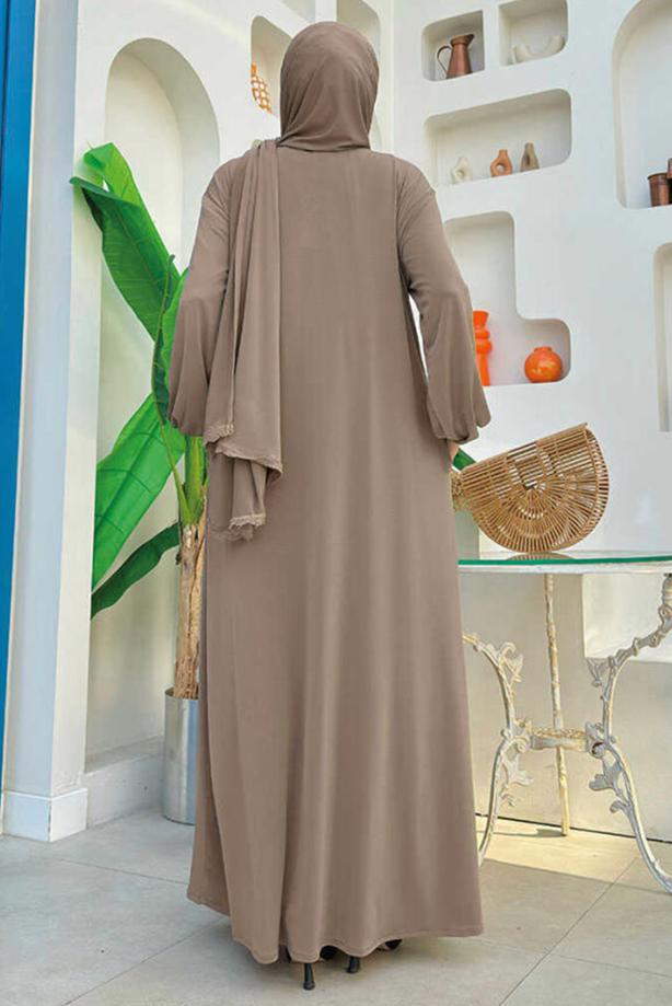 Tesettür giyim VİZON FERMUARLI NAMAZ ELBİSESİ T 0106 - TRENDTESETTÜR