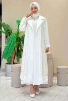Tesettür giyim EKRU DANTELLİ ABAYA T 0387