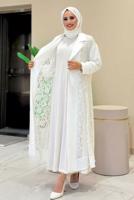 Tesettür giyim EKRU DANTELLİ ABAYA T 0387