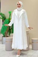 Tesettür giyim EKRU DANTELLİ ABAYA T 0387