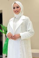 Tesettür giyim EKRU DANTELLİ ABAYA T 0387