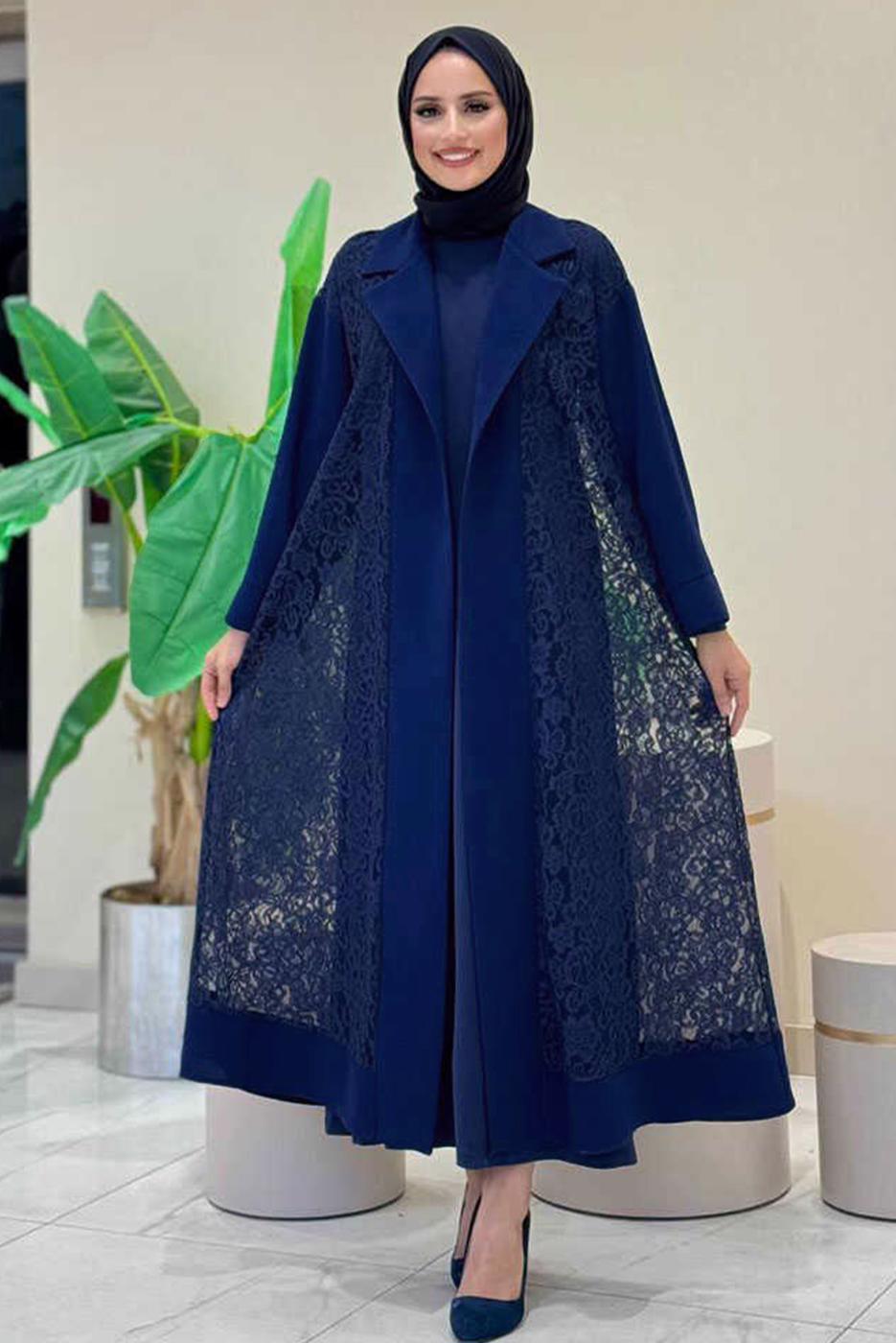Tesettür giyim LACİVERT DANTELLİ ABAYA T 0387