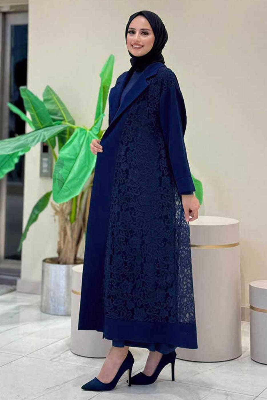 Tesettür giyim LACİVERT DANTELLİ ABAYA T 0387