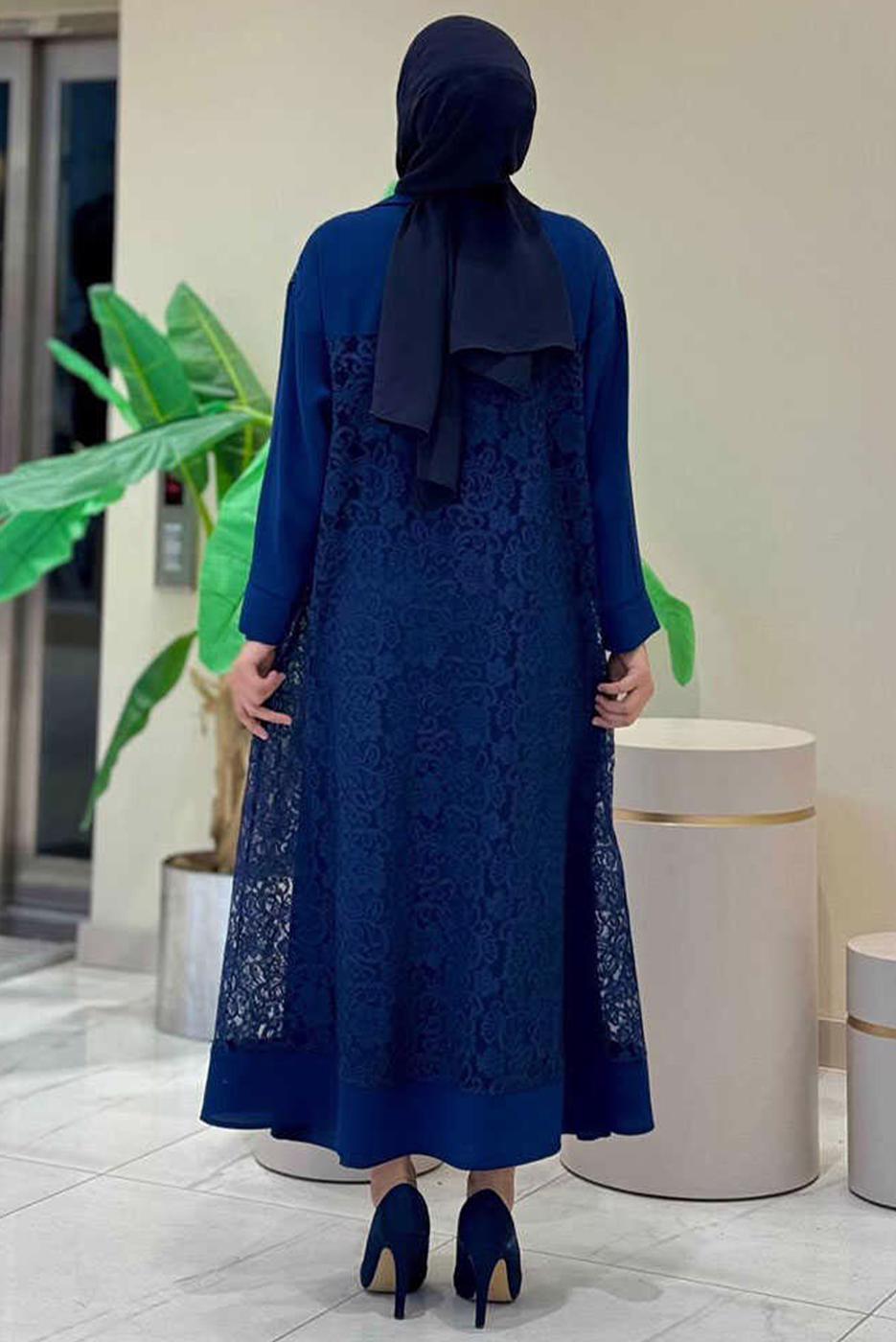 Tesettür giyim LACİVERT DANTELLİ ABAYA T 0387