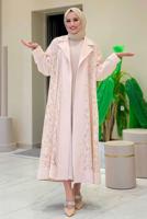 Tesettür giyim BEJ DANTELLİ ABAYA T 0387