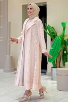 Tesettür giyim BEJ DANTELLİ ABAYA T 0387
