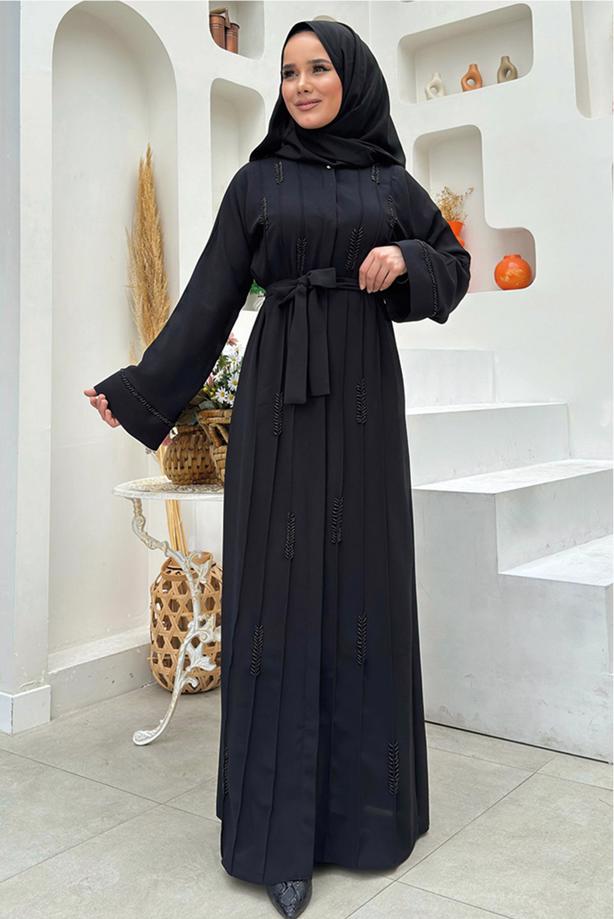 Tesettür giyim SİYAH KUŞAKLI FERACE T 4987 - TRENDTESETTÜR