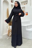 Tesettür giyim SİYAH KUŞAKLI FERACE T 4987