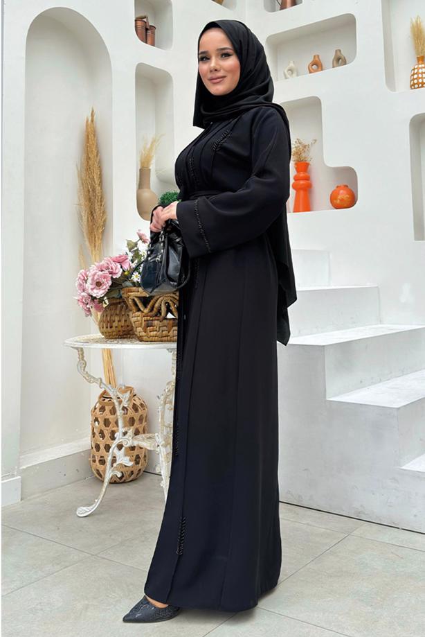 Tesettür giyim SİYAH KUŞAKLI FERACE T 4987 - TRENDTESETTÜR
