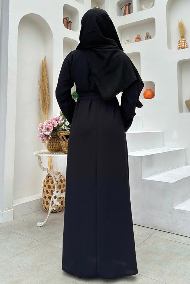 Tesettür giyim SİYAH KUŞAKLI FERACE T 4987 - TRENDTESETTÜR