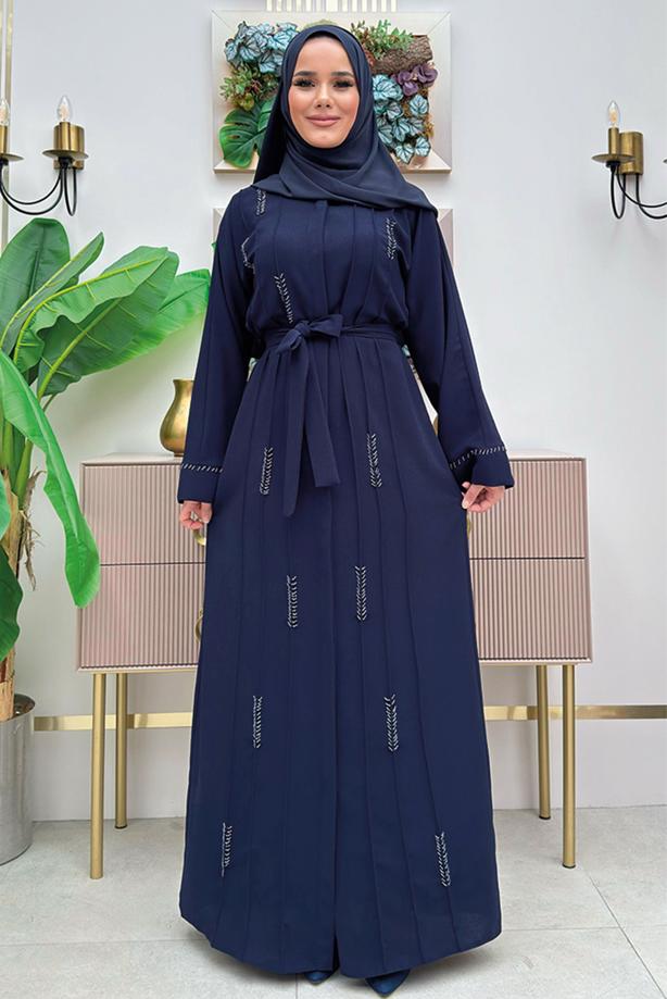 Tesettür giyim LACİVERT KUŞAKLI FERACE T 4987 - TRENDTESETTÜR
