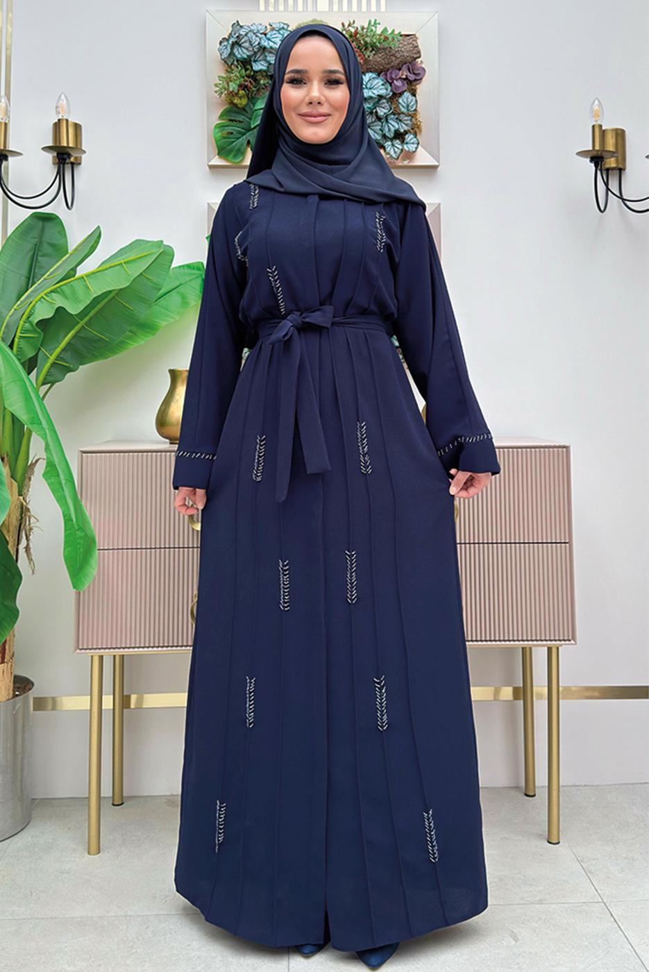 Tesettür giyim LACİVERT KUŞAKLI FERACE T 4987