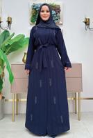Tesettür giyim LACİVERT KUŞAKLI FERACE T 4987