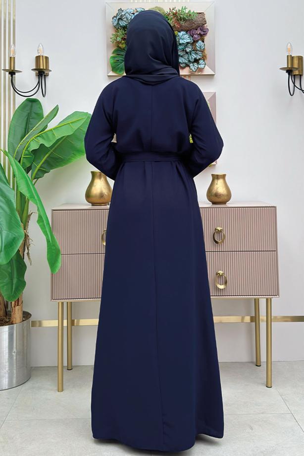 Tesettür giyim LACİVERT KUŞAKLI FERACE T 4987 - TRENDTESETTÜR