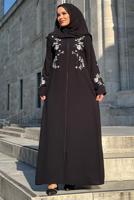 Tesettür giyim SİYAH İŞLEME DETAYLI FERACE T 5987