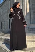 Tesettür giyim SİYAH İŞLEME DETAYLI FERACE T 5987