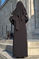 Tesettür giyim SİYAH İŞLEME DETAYLI FERACE T 5987