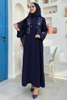 Tesettür giyim LACİVERT İŞLEME DETAYLI FERACE T 5987