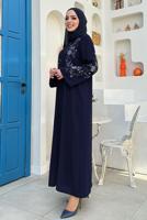 Tesettür giyim LACİVERT İŞLEME DETAYLI FERACE T 5987