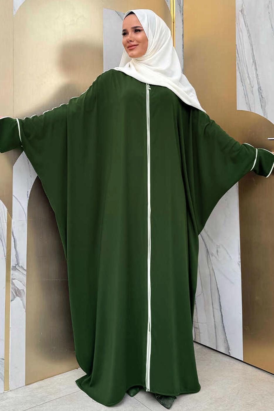 Tesettür giyim HAKİ YARASA KOL FERACE T 6002