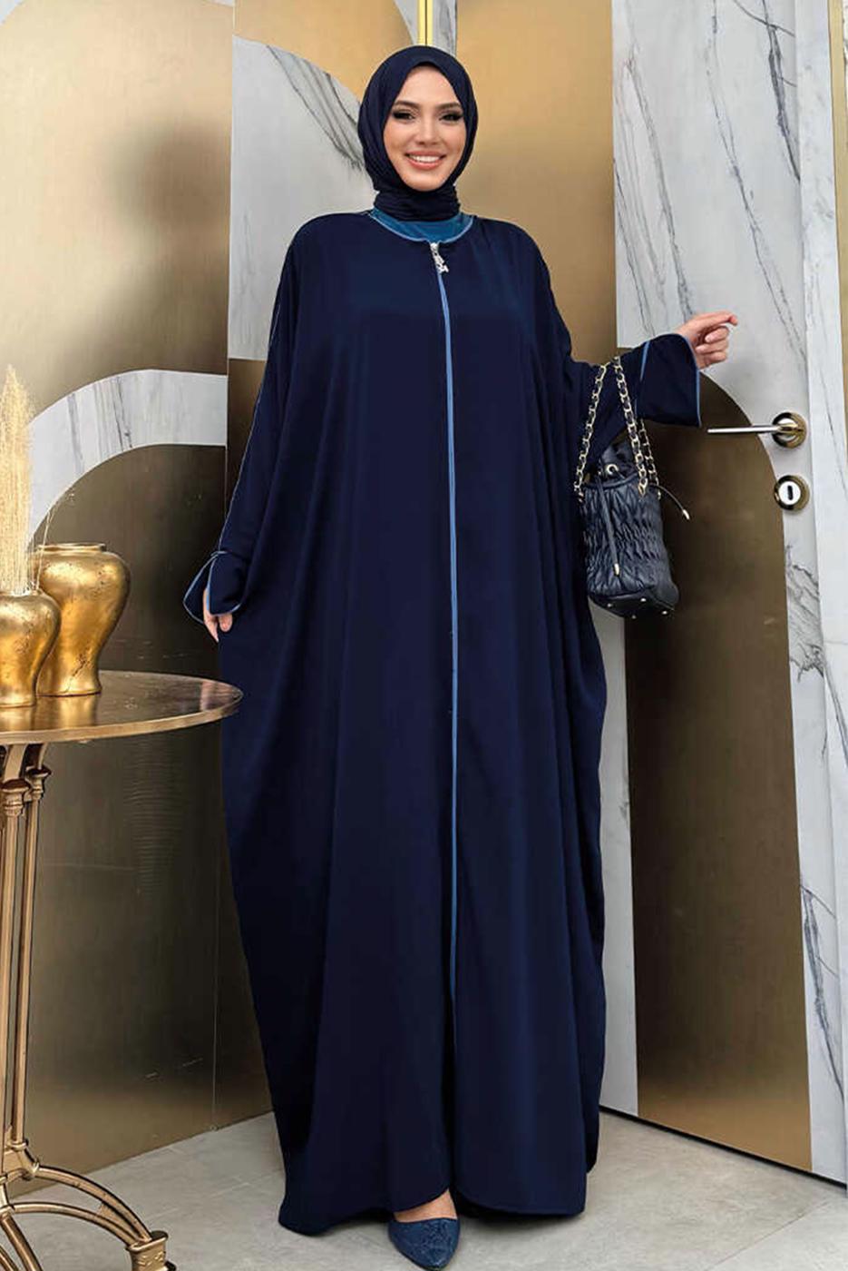 Tesettür giyim LACİVERT YARASA KOL FERACE T 6002